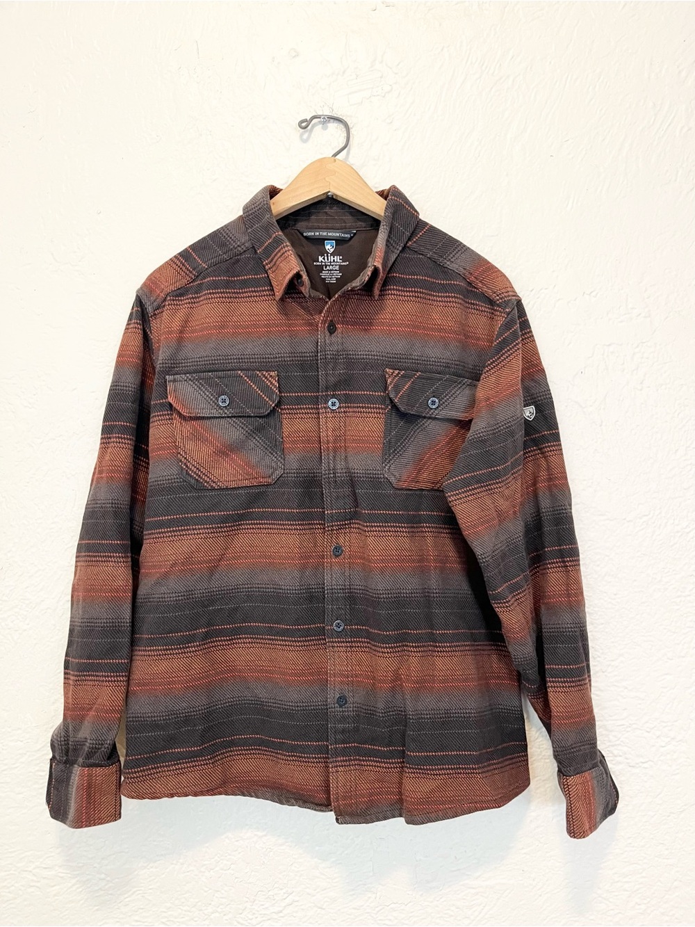 Kuhl Shirt Jacket Heavyweight Flannel Plaid Black Burgundy Gray Large L Disordr